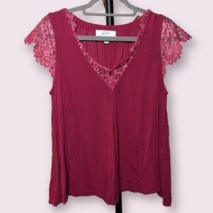 Libby Edelman Magenta Pink Lace Sleeve Blouse Medium